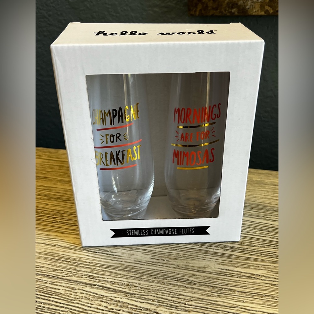 🆕 Stemless Champagne Flutes - Gold and Orange Accents